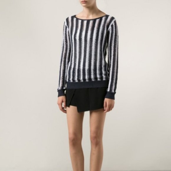 Theory Amena L Open Knit Stripe Sweater L - Picture 1 of 8